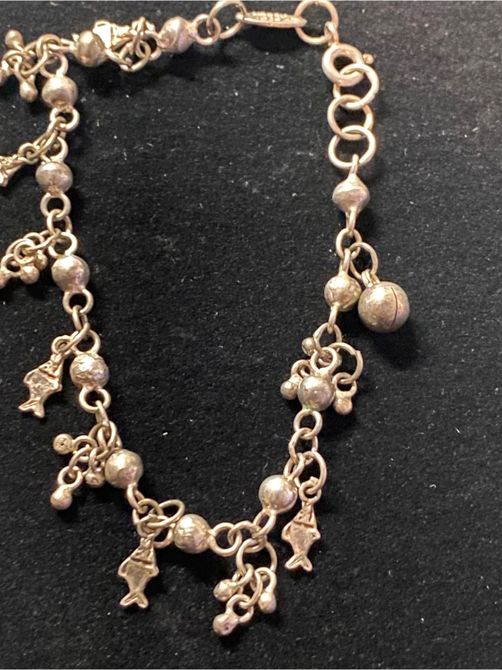 Sterling Silver Charm Bracelet with fish and Bead Accents - Silver